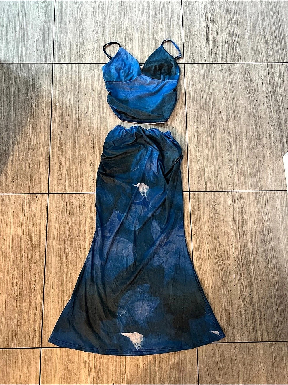 SHEIN Blue & Black Abstract Maxi Dress 2 piece
